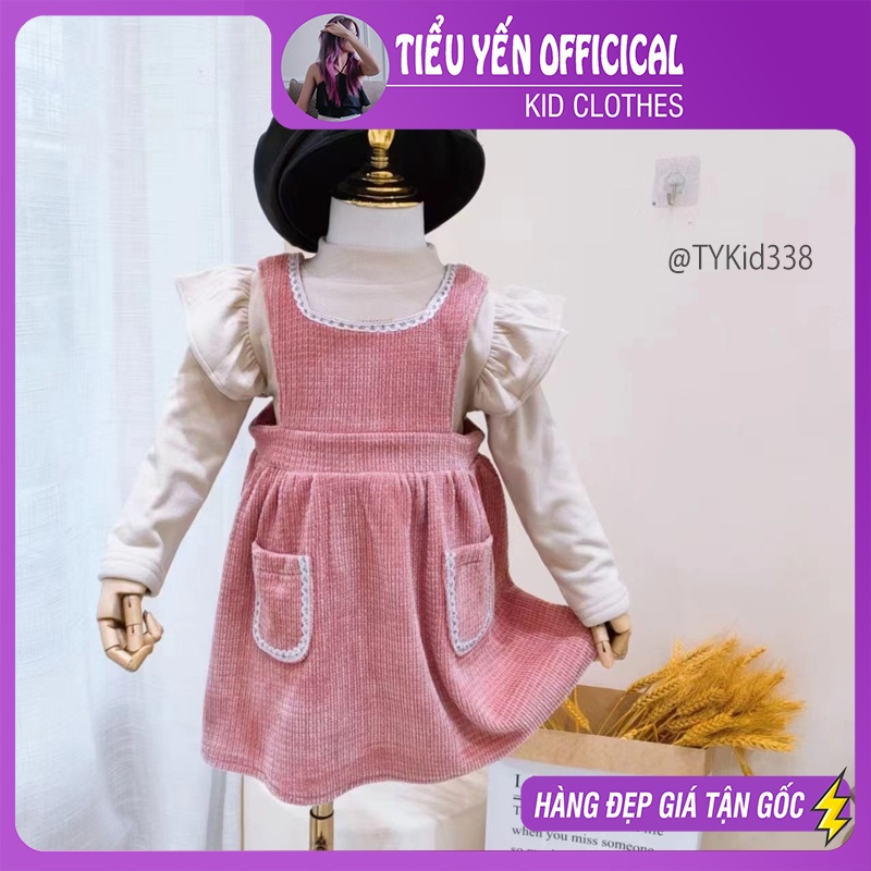 V338-Váy bé gái, set váy nhung hồng phối áo nỉ Tiểu Yến KID