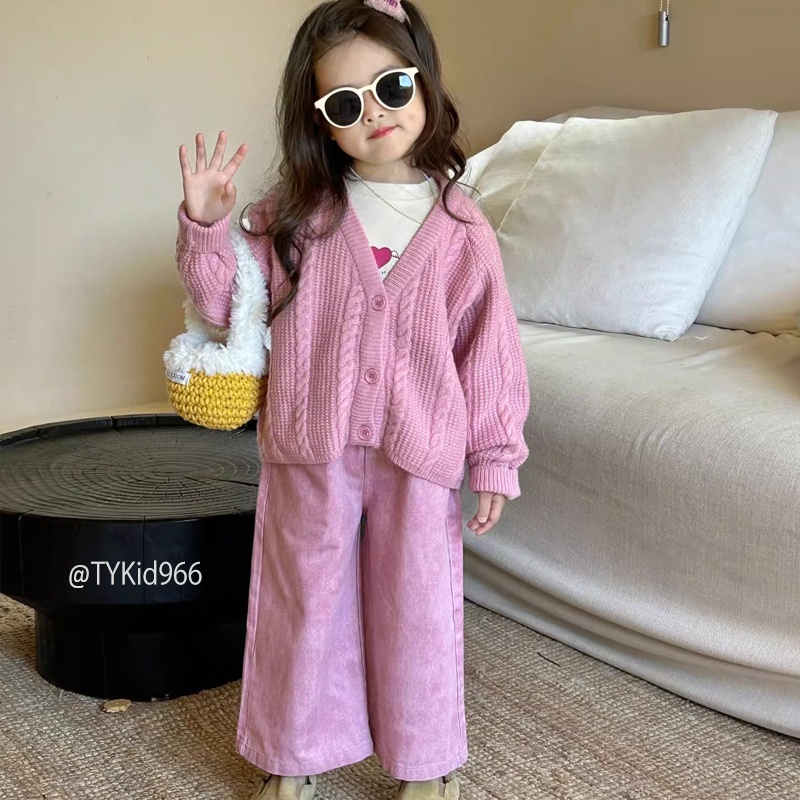 S966-Đồ bé gái phong cách hàn quốc, set 3 chi tiết cardigan len, áo dài tay, quần suông Tiểu Yến KID