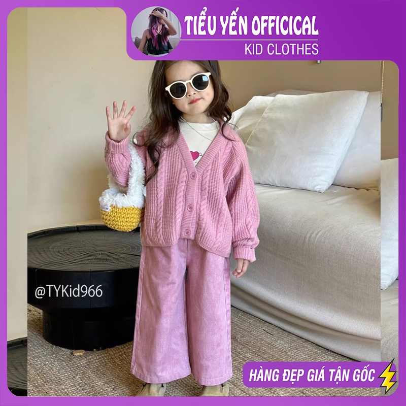 S966-Đồ bé gái phong cách hàn quốc, set 3 chi tiết cardigan len, áo dài tay, quần suông Tiểu Yến KID