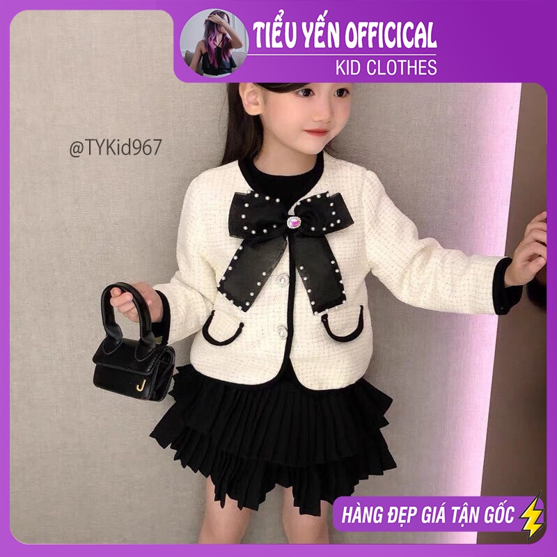 S967-Quần áo sang chảnh bé gái, set áo khoác dạ và chân váy xếp ly Tiểu Yến KID