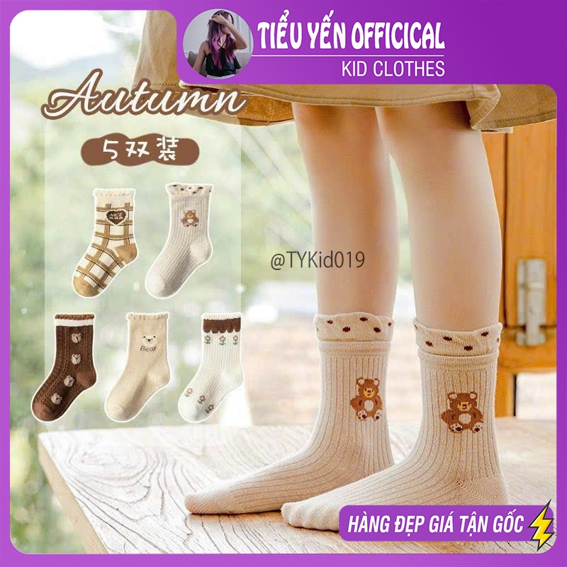 TA019-Set 10 đôi tất bé gái cao cổ gấu nâu Tiểu Yến KID