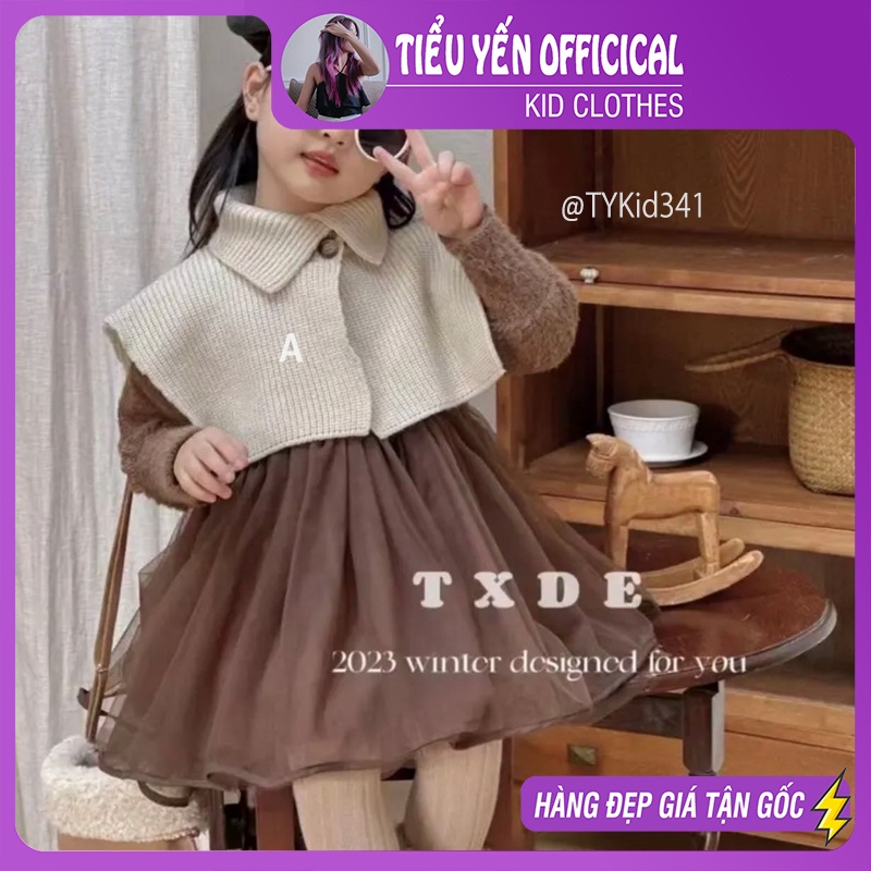 V341-Váy cao cấp bé gái style hàn quốc, váy nâu kèm cổ len kem Tiểu Yến KID