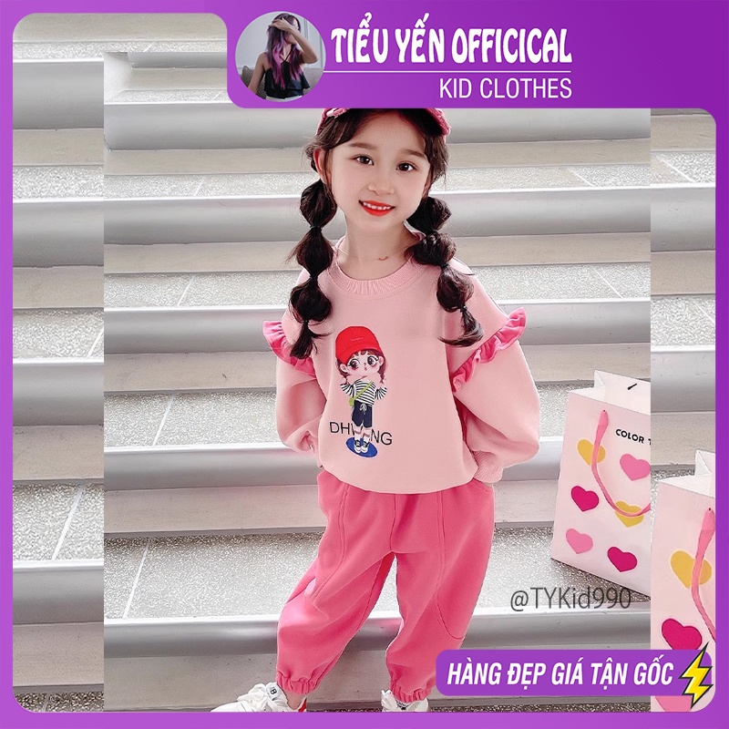 S990-Bộ nỉ thu đông bé gái họa tiết chibi hoạt hình hồng Tiểu Yến KID