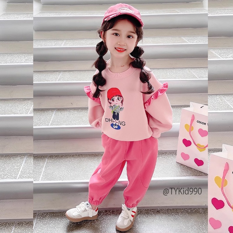 S990-Bộ nỉ thu đông bé gái họa tiết chibi hoạt hình hồng Tiểu Yến KID