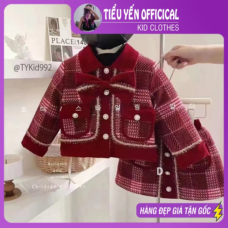 S992-Set dạ cao cấp bé gái, hàng quảng châu, áo khoác và chân váy trần bông dày ấm Tiểu Yến KID