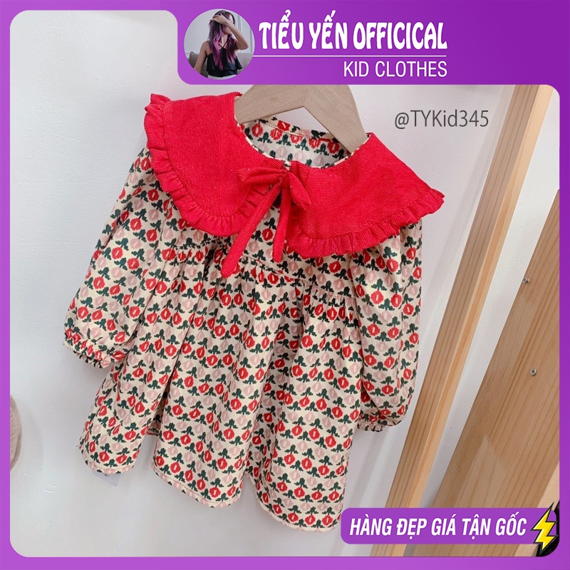 V345-Váy bé gái, váy nhung hoa đỏ mặc Noel - Tết Tiểu Yến KID