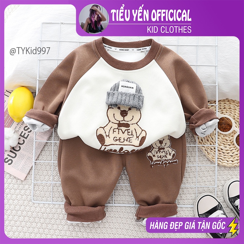 S997-Bộ nỉ thu đông bé trai, lót nỉ cao cấp hình gấu nâu Tiểu Yến KID