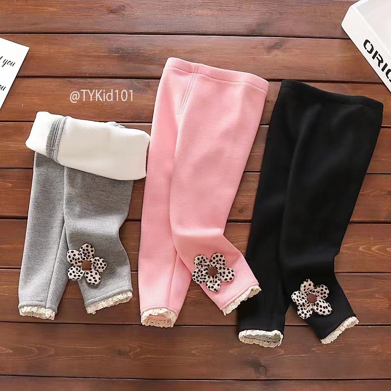 Q101-Quần legging bé gái đính hoa, lót nỉ dày ấm màu xám và đen Tiểu Yến KID