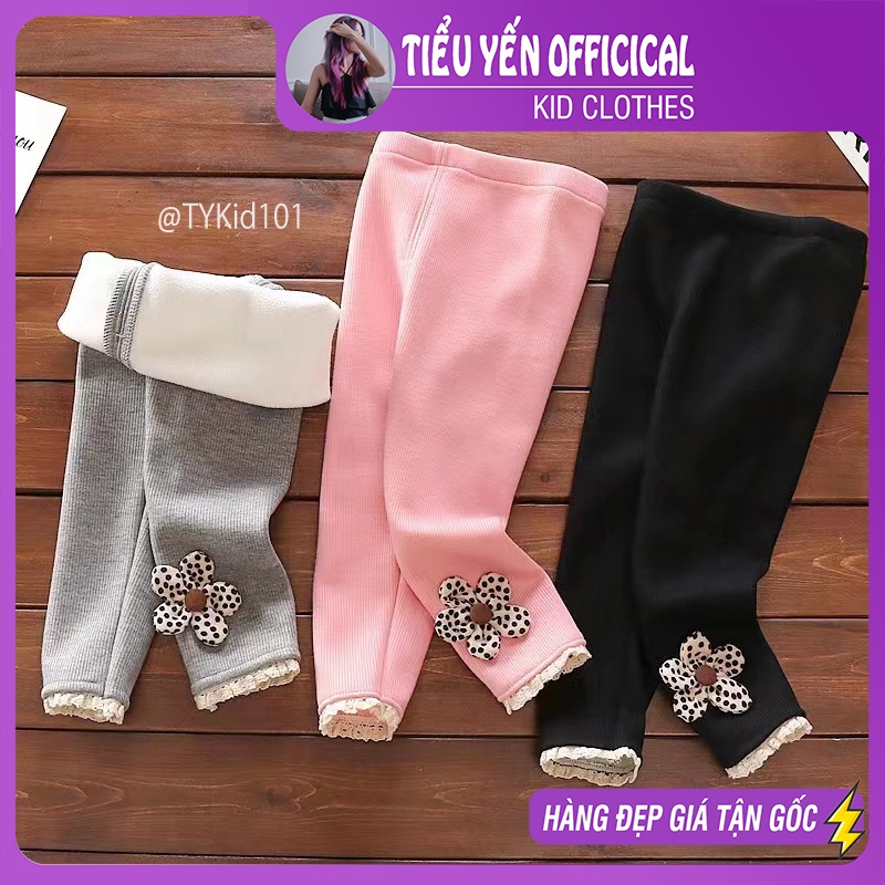 Q101-Quần legging bé gái đính hoa, lót nỉ dày ấm màu xám và đen Tiểu Yến KID