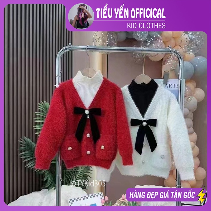 A305-Áo len lông bé gái màu đỏ mặc Noel - Tết Tiểu Yến KID