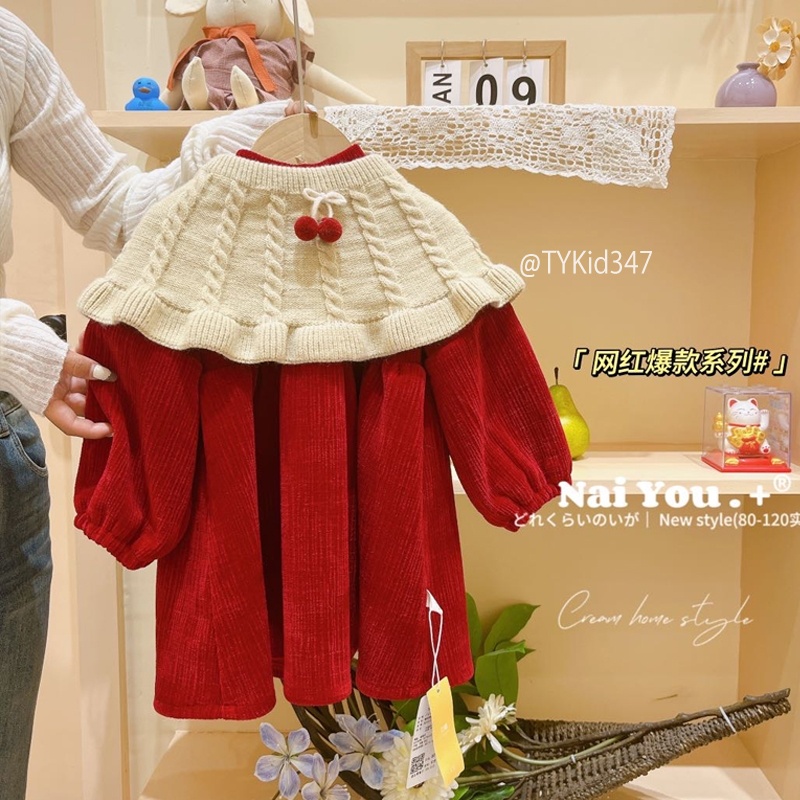 V347-Váy nhung đỏ cao cấp bé gái mặc Noel - Tết, chất dày dặn Tiểu Yến KID