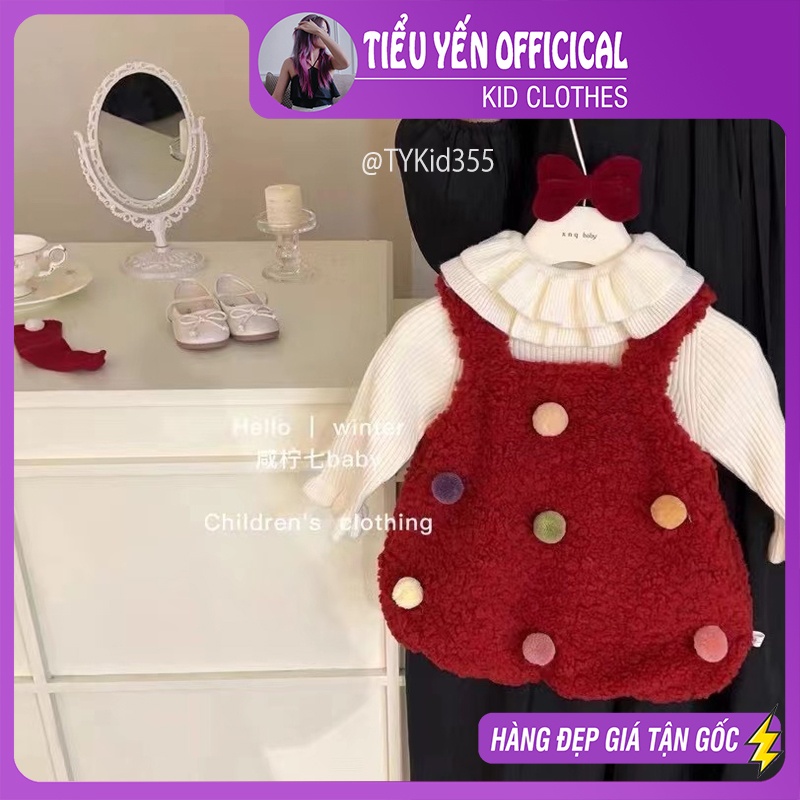 V355-Váy cao cấp bé gái mặc Noel - Tết, váy lông và áo len cổ bèo Tiểu Yến KID