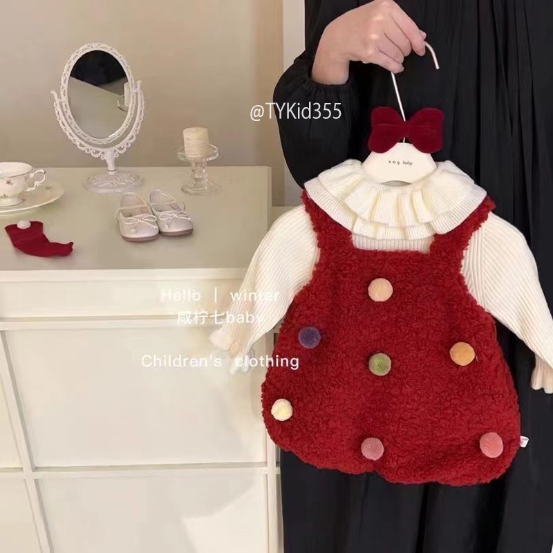 V355-Váy cao cấp bé gái mặc Noel - Tết, váy lông và áo len cổ bèo Tiểu Yến KID