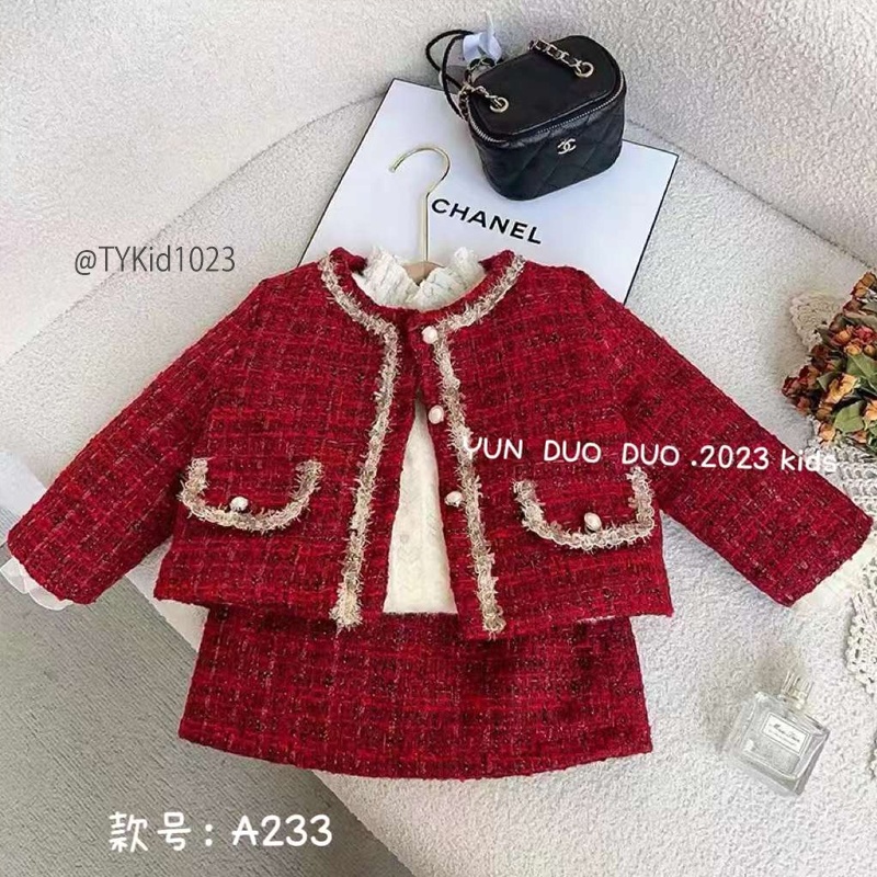 S1023-Set dạ đỏ cao cấp bé gái mặc Noel - Tết, trần bông dày dặn Tiểu Yến KID