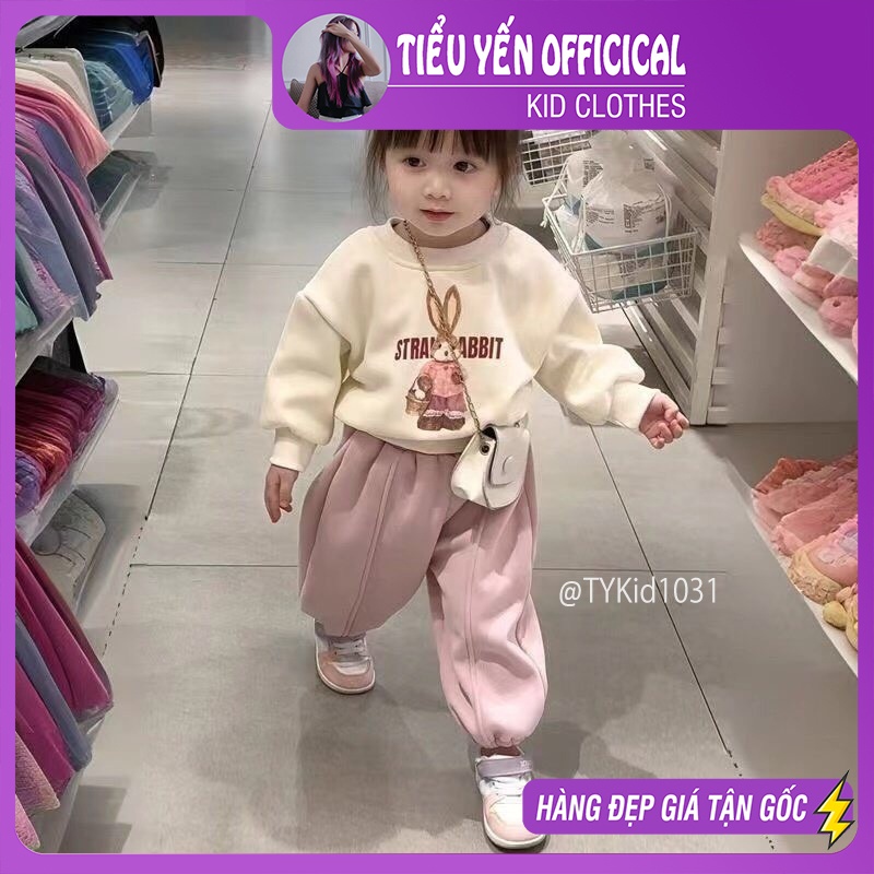 S1031-Bộ nỉ thu đông bé gái, áo nỉ thỏ kem và quần nỉ hồng Tiểu Yến KID