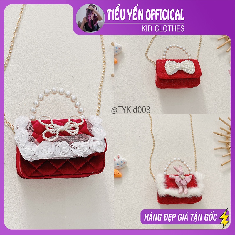 T008-Túi quai ngọc cho bé màu đỏ 3 họa tiết Tiểu Yến KID