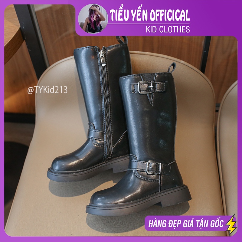 G213-Boot da cao cổ đen lót nỉ ấm, da mềm đế êm chân Tiểu Yến KID