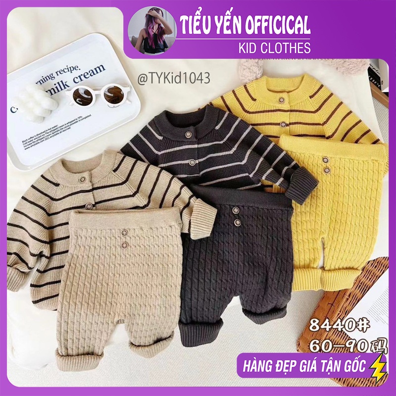 S1043-Bộ len cao cấp bé trai họa tiết kẻ 3 màu Tiểu Yến KID