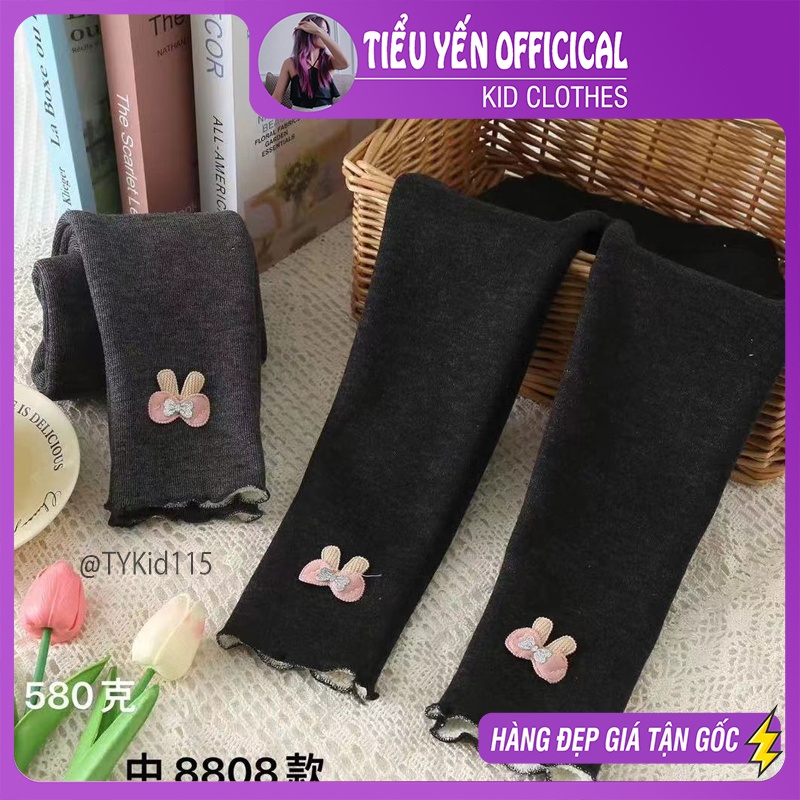 Q115-Quần legging bé gái, gấu quần nơ thỏ, chất nỉ lót nỉ dày ấm Tiểu Yến KID