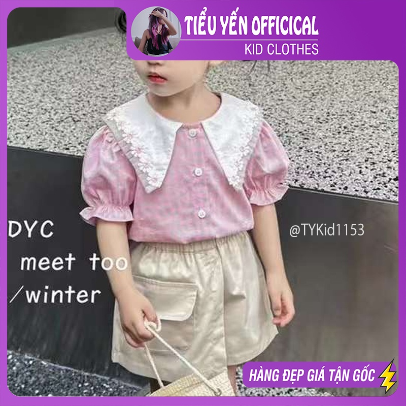 S1153-Quần áo hè bé gái, áo sơ mi hồng và quần giả váy Tiểu Yến KID