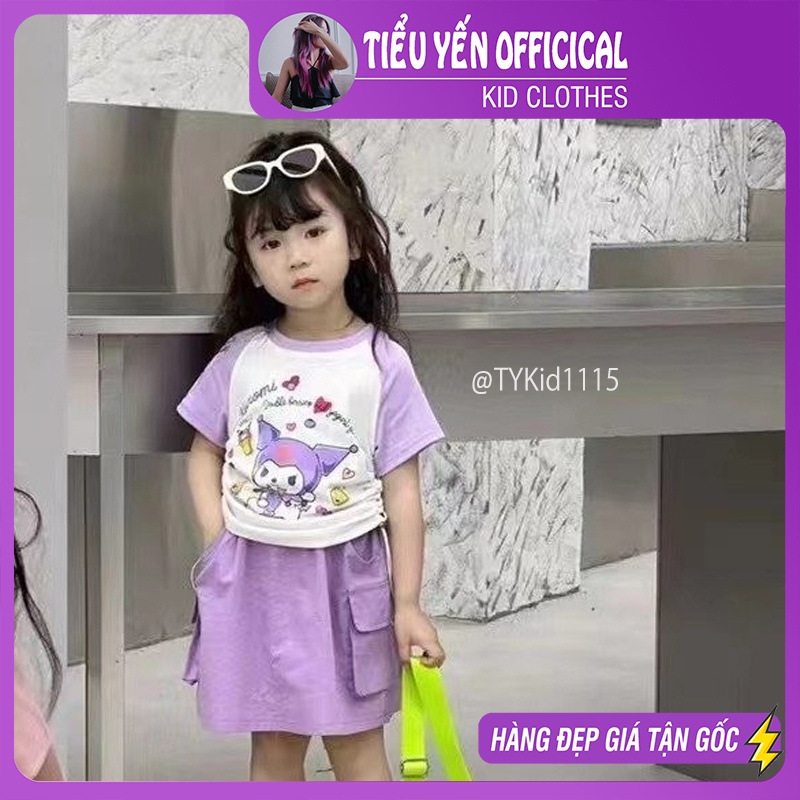 S1115-Quần áo hè bé gái, set áo thun mèo tím chân váy túi hộp Tiểu Yến KID