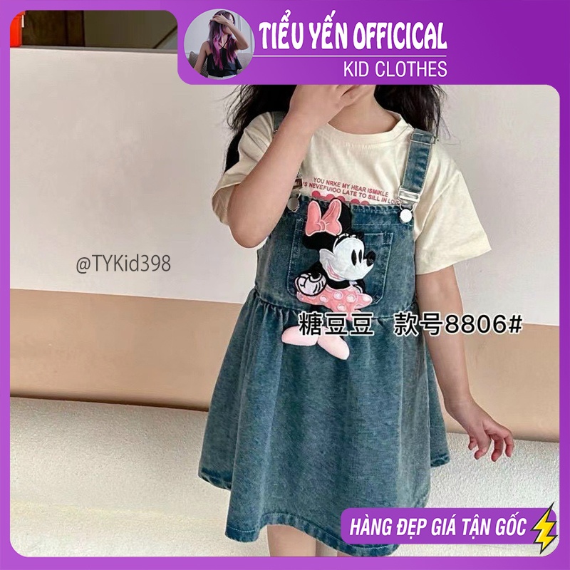 V398-Váy hè bé gái, váy yếm jean mickey và áo thun Tiểu Yến KID