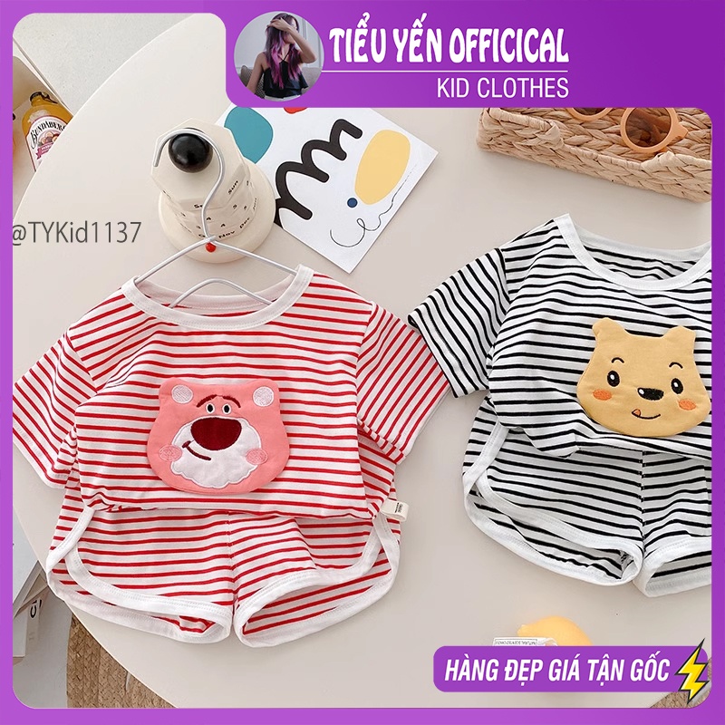 S1137-Quần áo hè trẻ em, bộ thun hoạt hình bé trai bé gái 2 màu kẻ Tiểu Yến KID