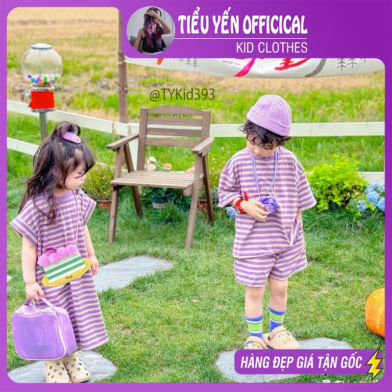 V393-Váy hè bé gái, váy thun kẻ tím chất mềm mát Tiểu Yến KID