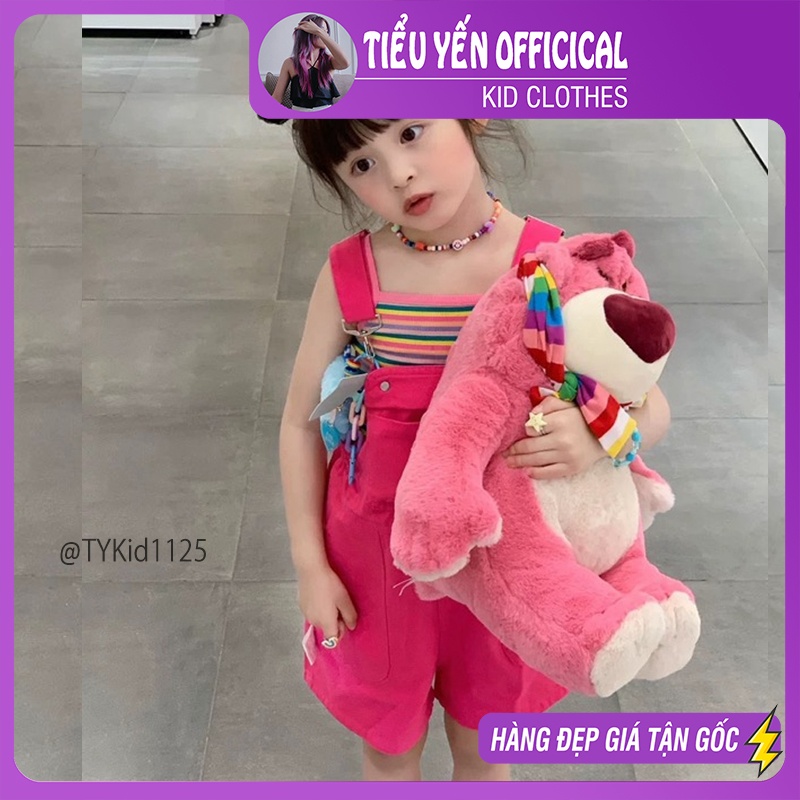 S1125-Quần áo hè bé gái, set yếm hồng và áo 2 dây kẻ nhiều màu Tiểu Yến KID