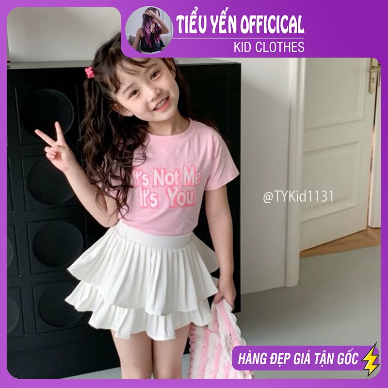 S1131-Quần áo hè bé gái, áo thun hồng và chân váy xếp ly 2 tầng Tiểu Yến KID