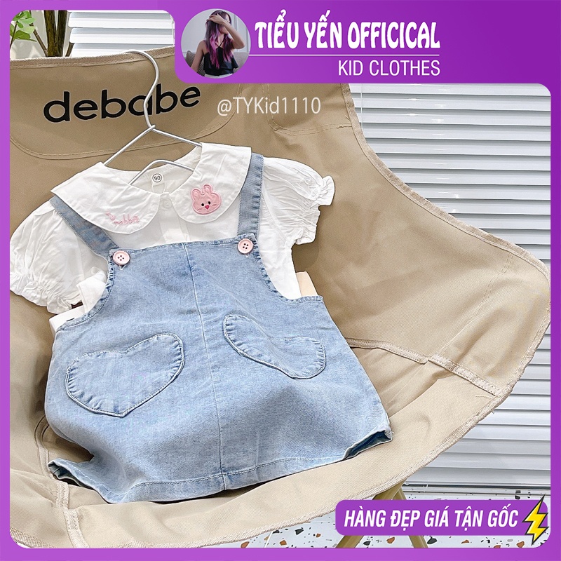 S1110-Quần áo hè bé gái, set yếm jean cao cấp, sơ mi thỏ trắng Tiểu Yến KID