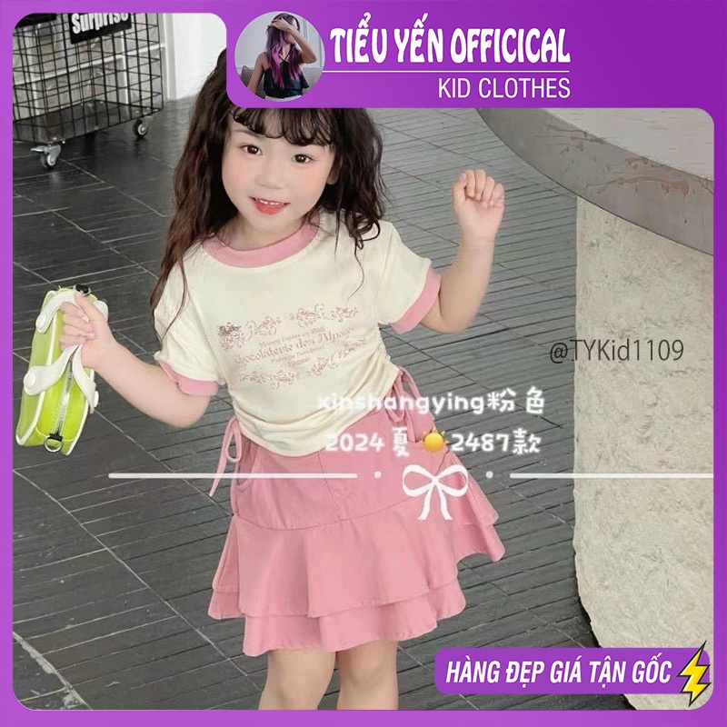 S1109-Quần áo hè bé gái,set cao cấp áo thun kem chân váy xòe 2 tầng Tiểu Yến KID