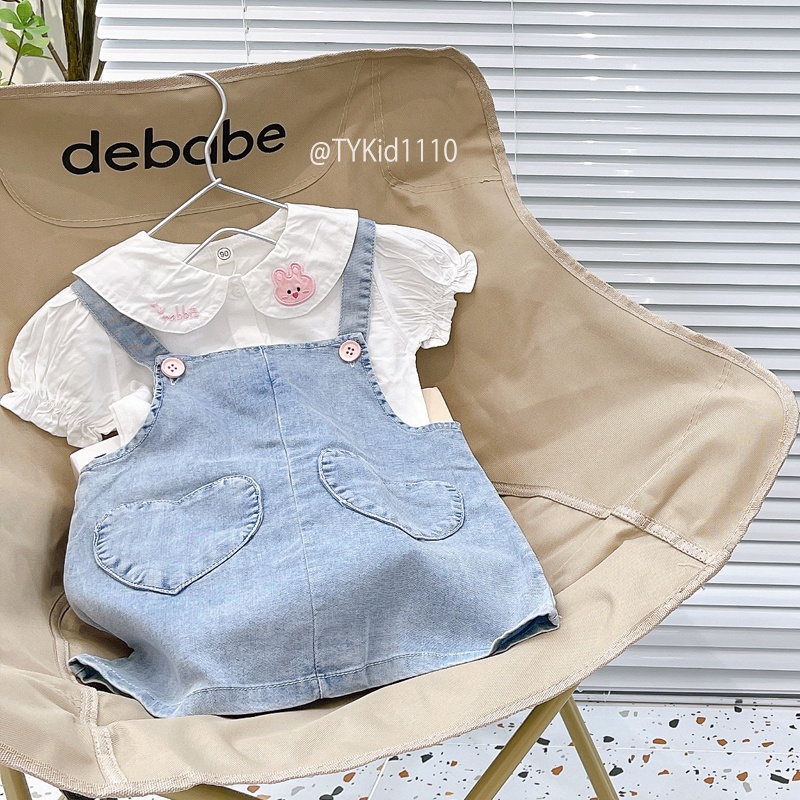 S1110-Quần áo hè bé gái, set yếm jean cao cấp, sơ mi thỏ trắng Tiểu Yến KID