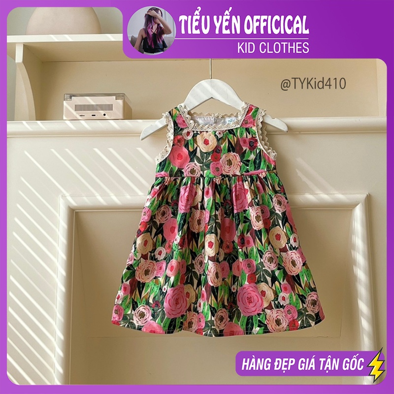 V410-Váy hè bé gái, váy thô họa tiết hoa hồng nhiều màu Tiểu Yến KID