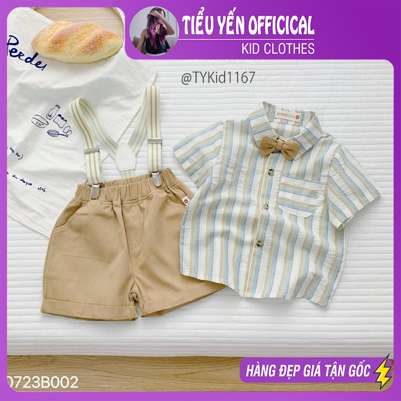 S1167-Quần áo hè bé trai, set yếm công tử họa tiết kẻ sọc Tiểu Yến KID