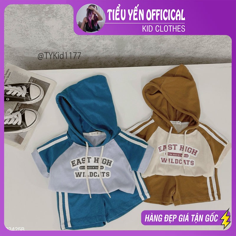 S1177-Quần áo hè bé trai, bộ thun hoodie 2 màu Tiểu Yến KID