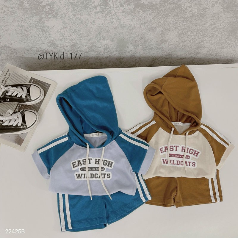 S1177-Quần áo hè bé trai, bộ thun hoodie 2 màu Tiểu Yến KID