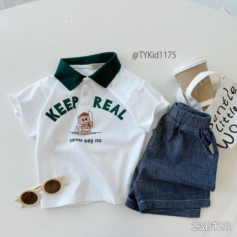 S1175-Quần áo hè bé trai, set polo gấu trắng quần jean mềm Tiểu Yến KID