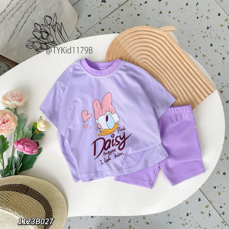 S1179-Quần áo hè bé gái, bộ áo thun hoạt hình mix quần legging đùi 2 màu Tiểu Yến KID