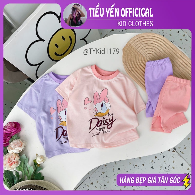 S1179-Quần áo hè bé gái, bộ áo thun hoạt hình mix quần legging đùi 2 màu Tiểu Yến KID