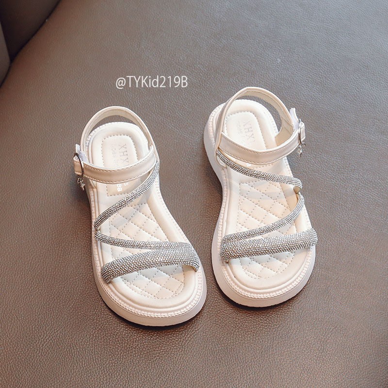 G219-Sandal hè bé gái, quai đính đá 2 màu đi êm chân Tiểu Yến KID