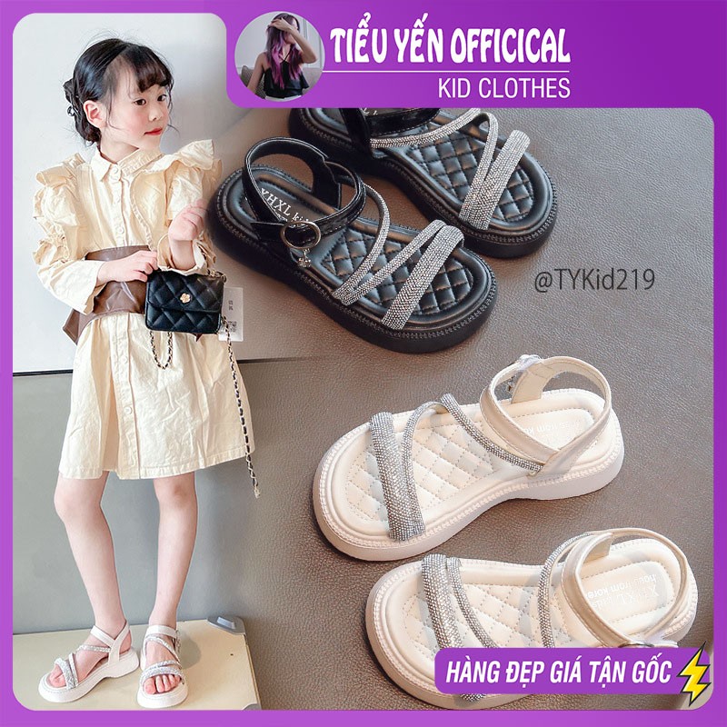 G219-Sandal hè bé gái, quai đính đá 2 màu đi êm chân Tiểu Yến KID