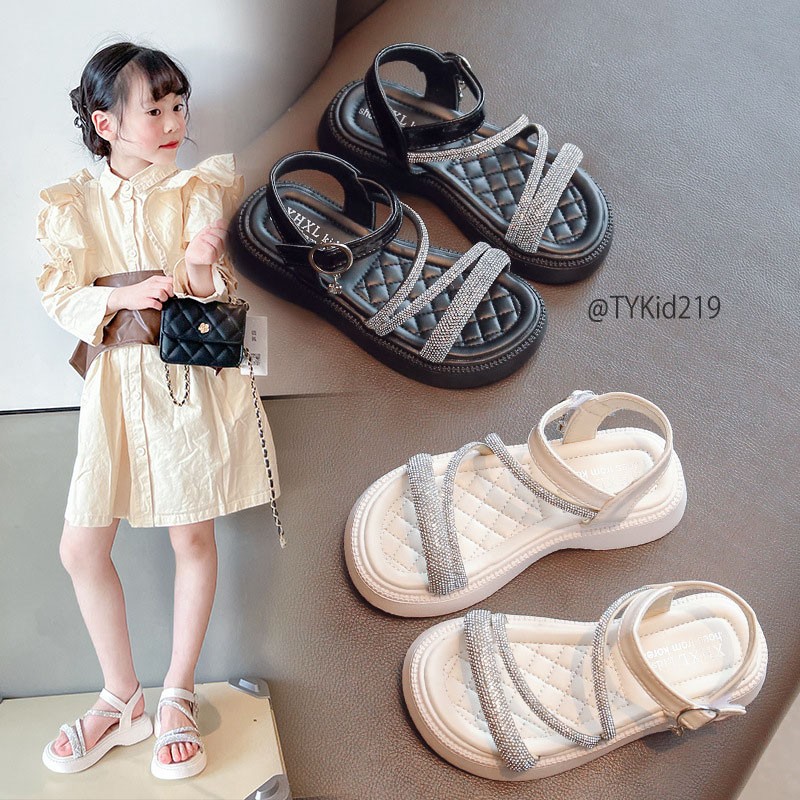 G219-Sandal hè bé gái, quai đính đá 2 màu đi êm chân Tiểu Yến KID