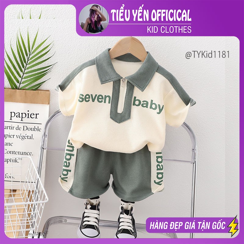 S1181-Quần áo hè bé trai, set polo baby cổ khóa kéo Tiểu Yến KID