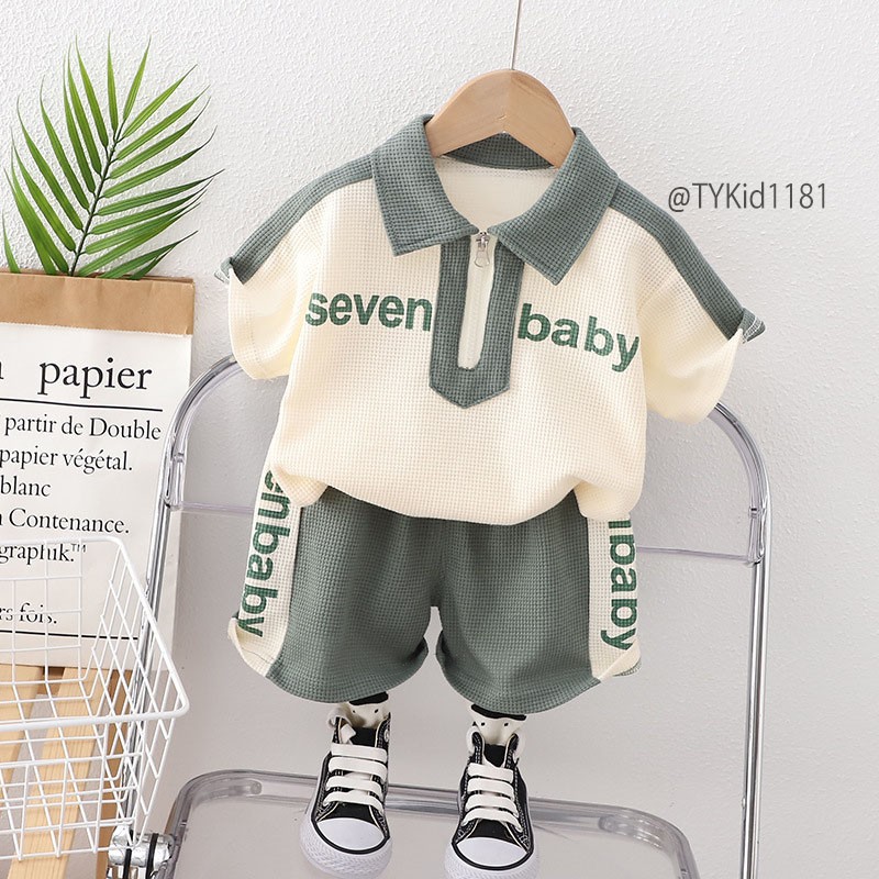 S1181-Quần áo hè bé trai, set polo baby cổ khóa kéo Tiểu Yến KID