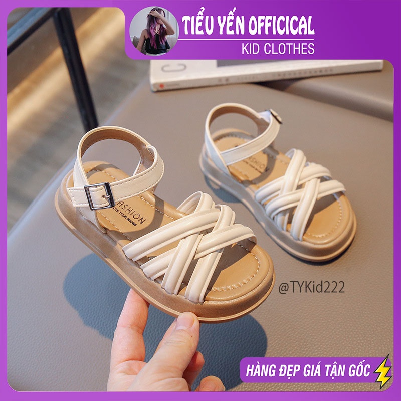 G222-Sandal hè bé gái, sandal da mềm đế êm chân đan quai chéo Tiểu Yến KID