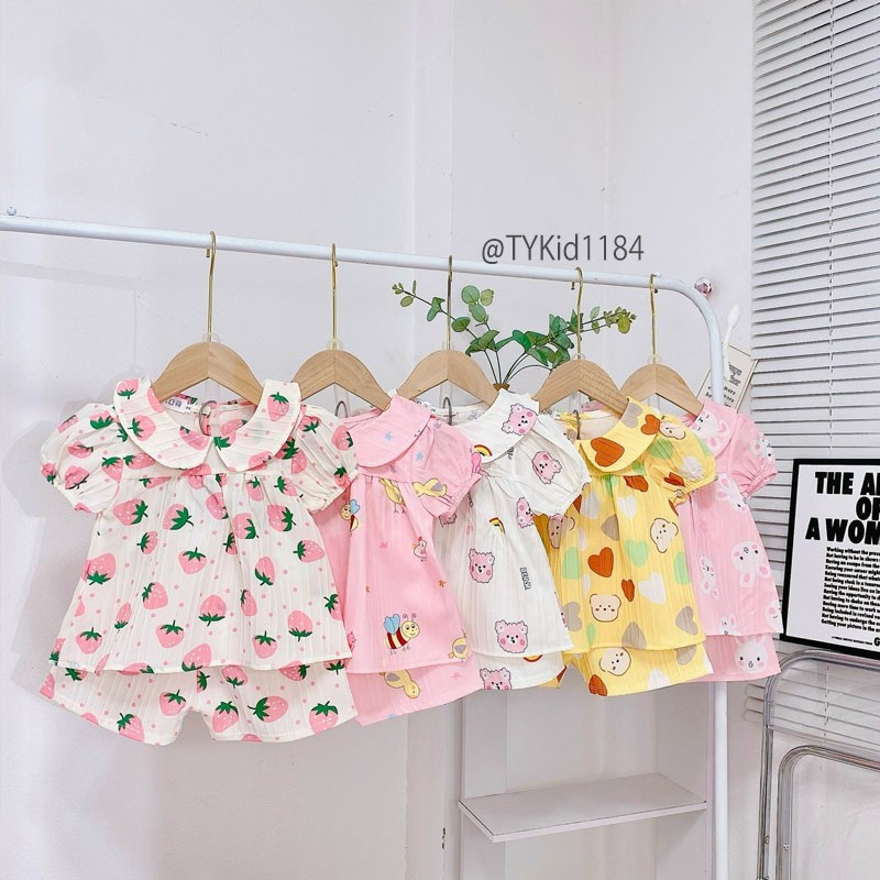 S1184-Quần áo hè bé gái, pijama đũi 5 màu họa tiết, vải mềm mát Tiểu Yến KID