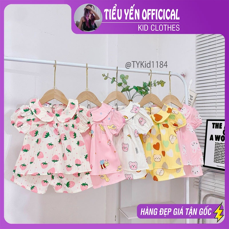 S1184-Quần áo hè bé gái, pijama đũi 5 màu họa tiết, vải mềm mát Tiểu Yến KID