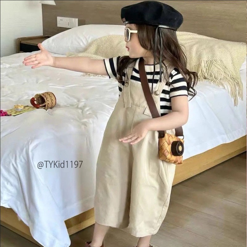 S1197-Quần áo hè bé gái, set yếm be và áo thun kẻ style Hàn quốc Tiểu Yến KID