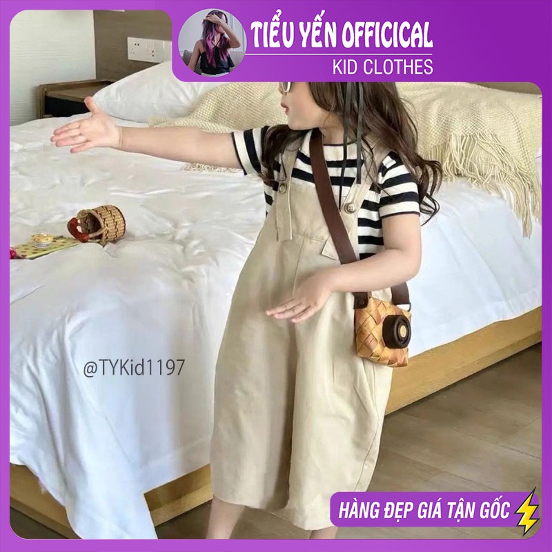 S1197-Quần áo hè bé gái, set yếm be và áo thun kẻ style Hàn quốc Tiểu Yến KID